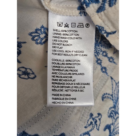 Anna Sui embroidered Floral Blue and Cream v neck puff sleeve blouse XL - Picture 10 of 12